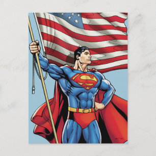Superman Holding US Flagga Vykort