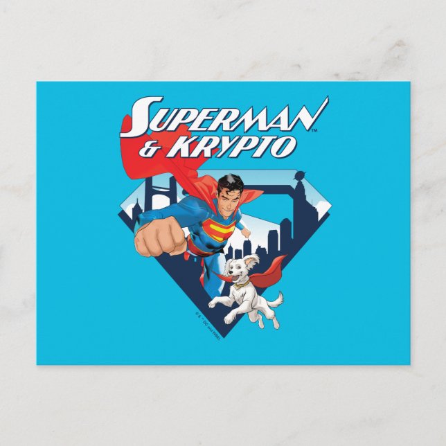 Superman & Krypto flyger Vykort (Framsida)