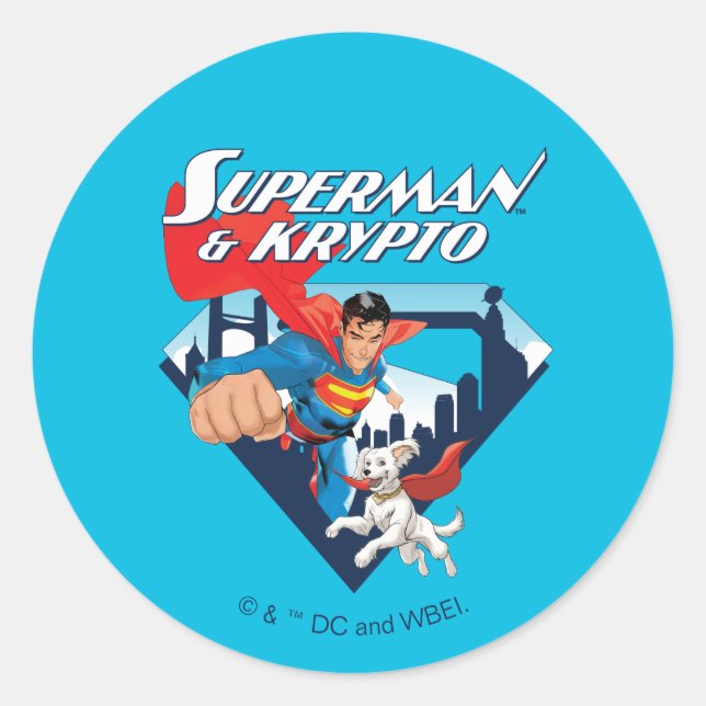 Superman & Krypto Soar Runt Klistermärke (Framsida)