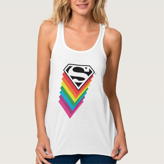 Superman Layed Rainbow Logotyp Linne Med Racerback (Framsida)