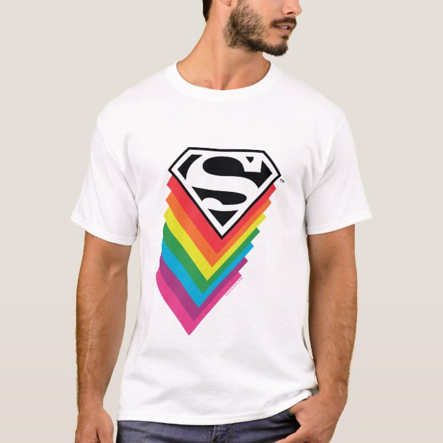 Superman Layed Rainbow Logotyp T Shirt (Framsida)