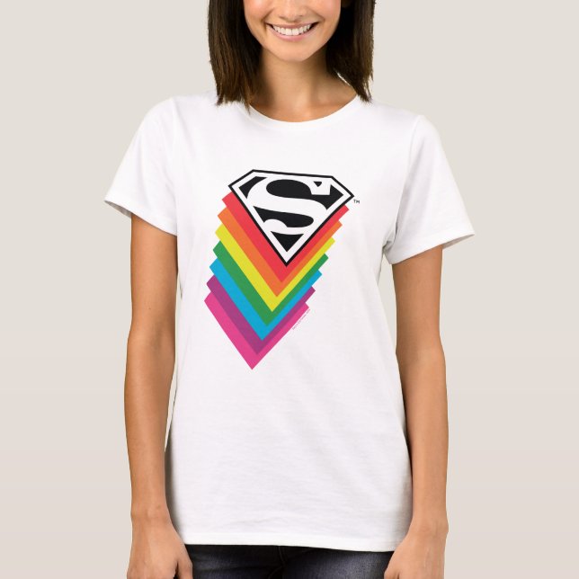 Superman Layed Rainbow Logotyp T Shirt (Framsida)