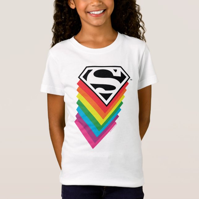 Superman Layed Rainbow Logotyp T Shirt (Framsida)
