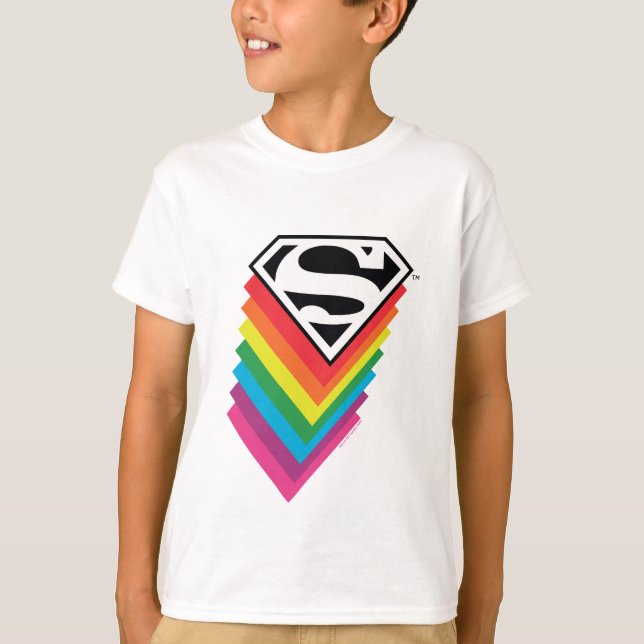 Superman Layed Rainbow Logotyp T Shirt (Framsida)