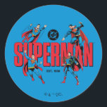 Superman Legends Forever Graphic Runt Klistermärke<br><div class="desc">Legends are Forever with this iconic Superman graphic celebrating the different eras of our favorite Man of Steel! Grab this on a fun graphic tee,  wall art,  or many more customizable Zazzle products perfect for gifting or treating yourself!</div>