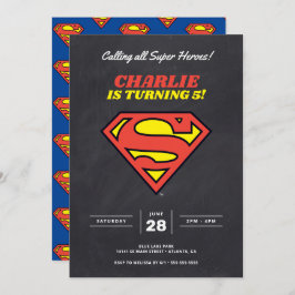 Superman Logotyp | Chalkboard Toppen Hero Birthday Inbjudningar