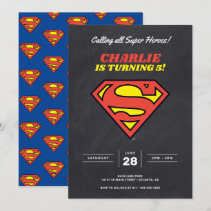 Superman Logotyp Chalkboard Toppen Hero Birthday Inbjudningar