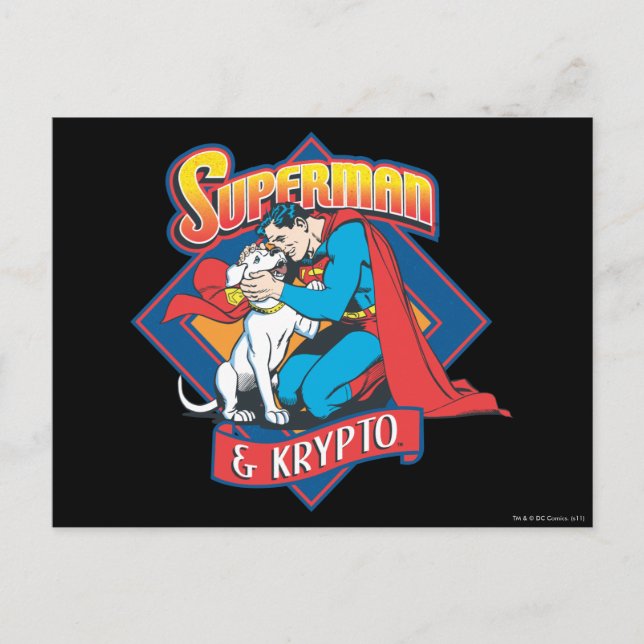 Superman med Krypto Vykort (Framsida)