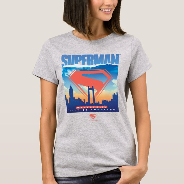 Superman Metropolis Skyline T Shirt (Framsida)