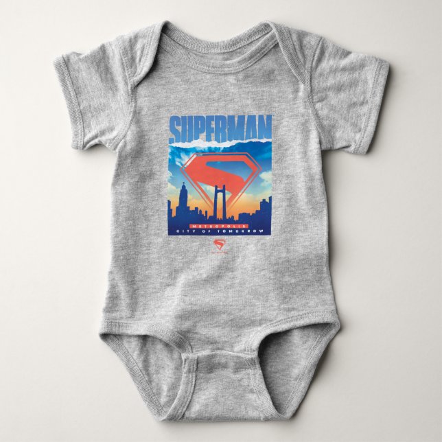 Superman Metropolis Skyline T Shirt (Framsida)