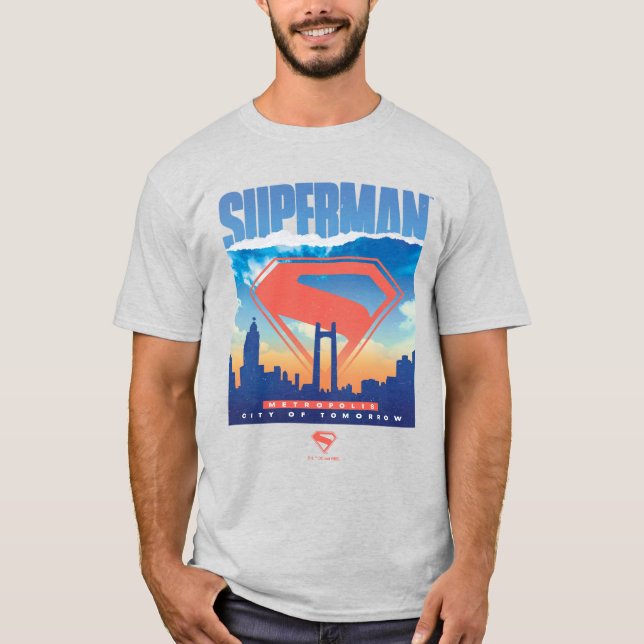Superman Metropolis Skyline T Shirt (Framsida)