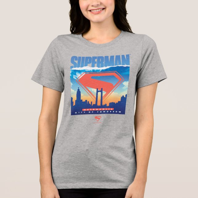 Superman Metropolis Skyline T Shirt (Framsida)