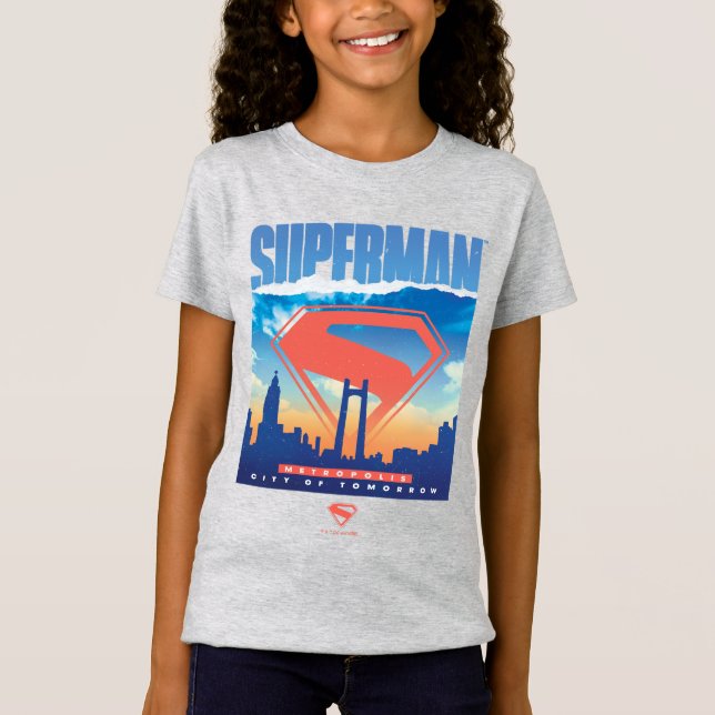 Superman Metropolis Skyline T Shirt (Framsida)