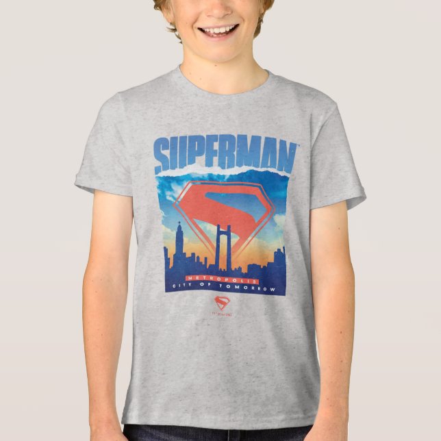 Superman Metropolis Skyline T Shirt (Framsida)