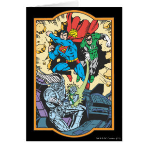 Superman och Grönt Lantern Fight Brainiac Hälsningskort