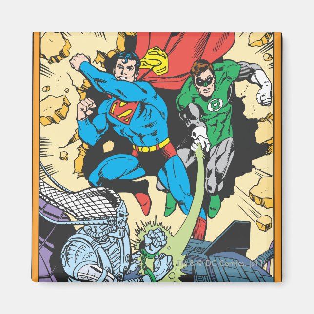 Superman och Grönt Lantern Fight Brainiac Magnet (Framsidan)