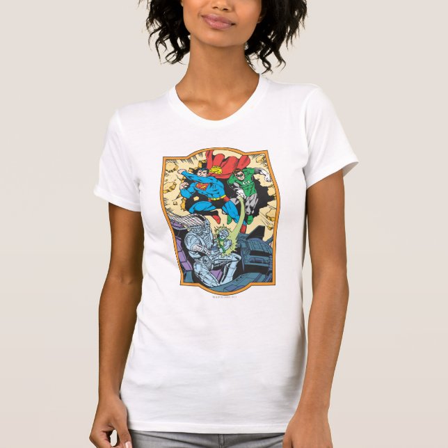 Superman och Grönt Lantern Fight Brainiac T Shirt (Framsida)