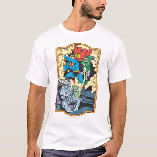 Superman och Grönt Lantern Fight Brainiac Tee Shirt (Framsida)