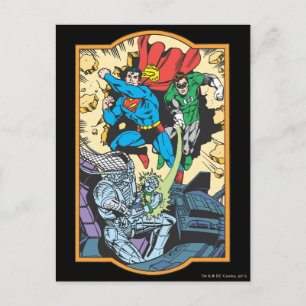 Superman och Grönt Lantern Fight Brainiac Vykort
