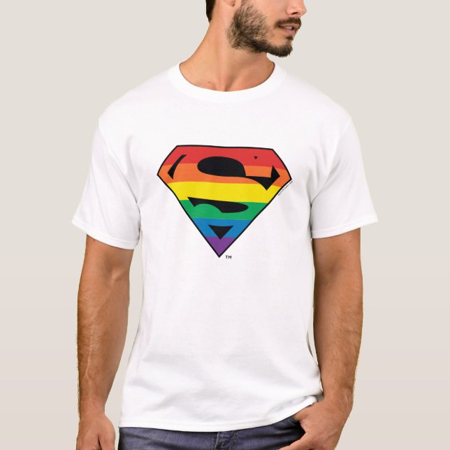 Superman Rainbow Logotyp T Shirt (Framsida)