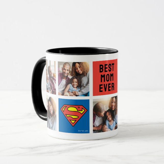 Superman S-Shield | Bästa Mamma-fotokollage Mugg (Framsida vänster)