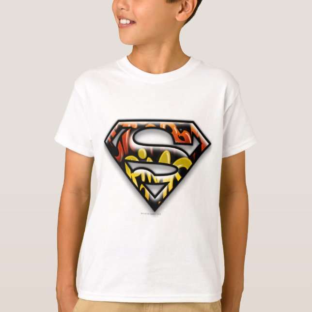 Superman S-Shield | Black Outline Graffiti Logotyp T-shirt (Framsida)