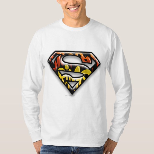 Superman S-Shield | Black Outline Graffiti Logotyp T Shirt (Framsida)