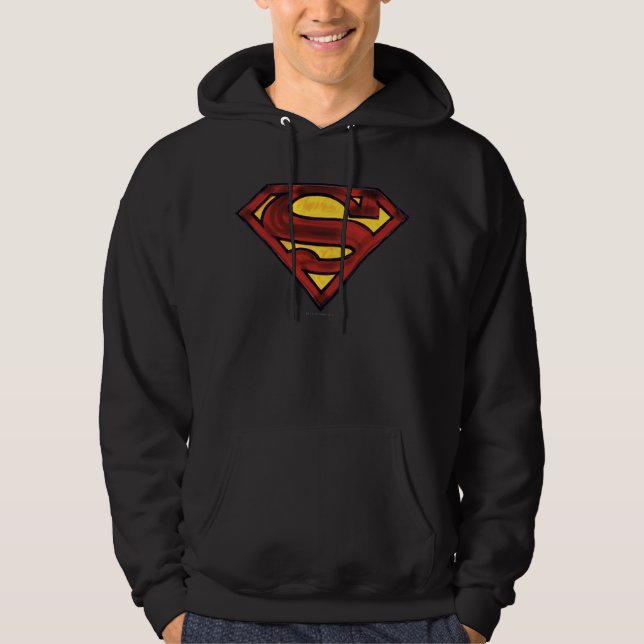 Superman S-Shield | Darkerad röd Logotyp Hoodie (Framsida)