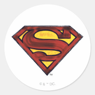 Superman S-Shield Darkerad röd Logotyp Runt Klistermärke