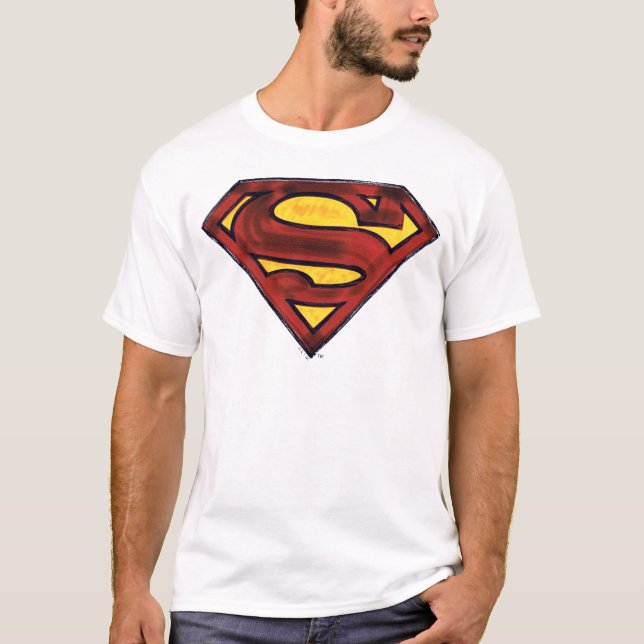 Superman S-Shield | Darkerad röd Logotyp T Shirt (Framsida)