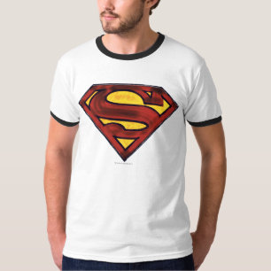 Superman S-Shield Darkerad röd Logotyp Tee Shirt