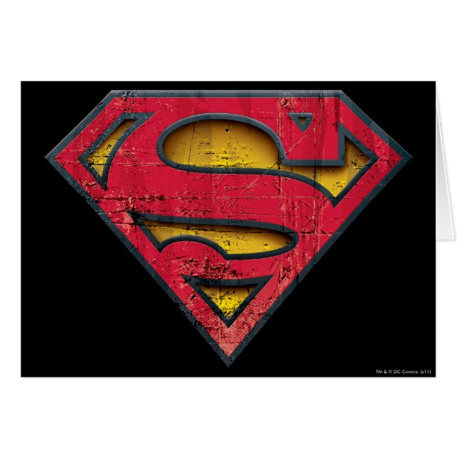 Superman S-Shield | Distressad Logotyp Hälsningskort (Framsidan Horizontal)