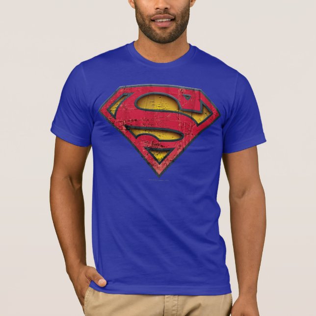Superman S-Shield | Distressad Logotyp T Shirt (Framsida)