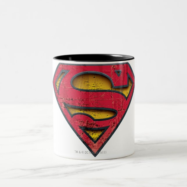 Superman S-Shield | Distressad Logotyp Två-Tonad Mugg (Center)