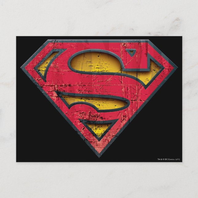 Superman S-Shield | Distressad Logotyp Vykort (Framsida)