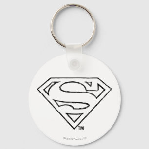 Superman S-Shield Enkel svart kontur, Logotyp Nyckelring