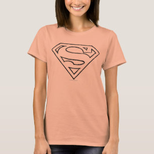 Superman S-Shield  Enkel svart kontur, Logotyp Tee Shirt