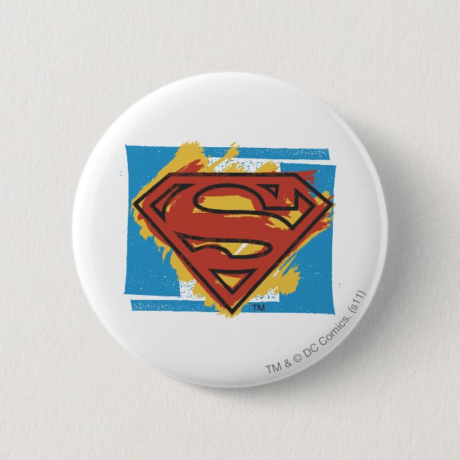 Superman S-Shield | Färgad blå bakgrund Logotyp Knapp (Framsida)