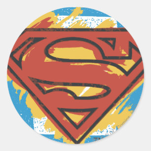 Superman S-Shield Färgad blå bakgrund Logotyp Runt Klistermärke