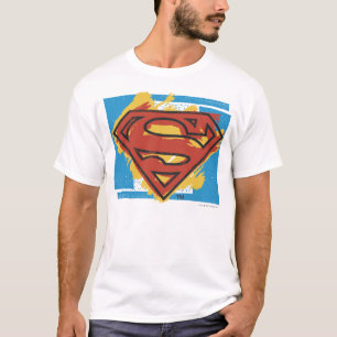 Superman S-Shield Färgad blå bakgrund Logotyp T-shirt