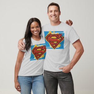 Superman S-Shield Färgad blå bakgrund Logotyp T-shirt