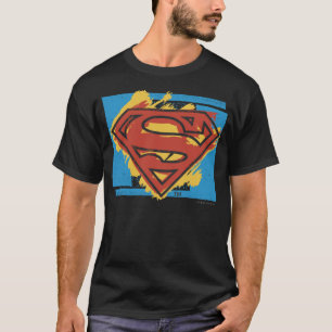 Superman S-Shield Färgad blå bakgrund Logotyp T-shirt