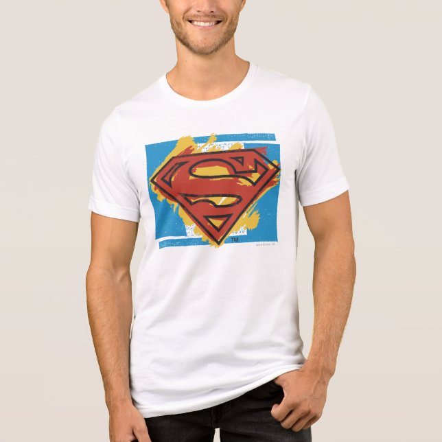 Superman S-Shield | Färgad blå bakgrund Logotyp T-shirt I Triblend-tyg (Framsida)