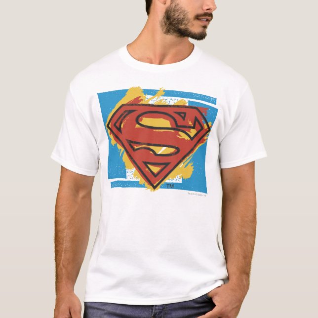 Superman S-Shield | Färgad blå bakgrund Logotyp Tröja (Framsida)