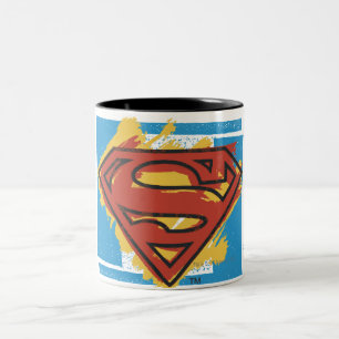 Superman S-Shield Färgad blå bakgrund Logotyp Två-Tonad Mugg