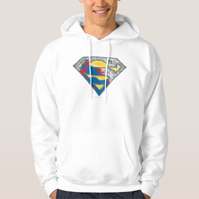 Superman S-Shield | Grått Gult Red Black Mix Logot Sweatshirt Med Luva (Framsida)
