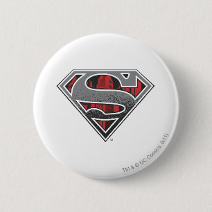 Superman S-Shield Grått och Red City Logotyp Knapp