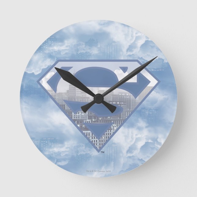 Superman S-Shield | Light Blue City Logotyp Rund Klocka (Framsida)