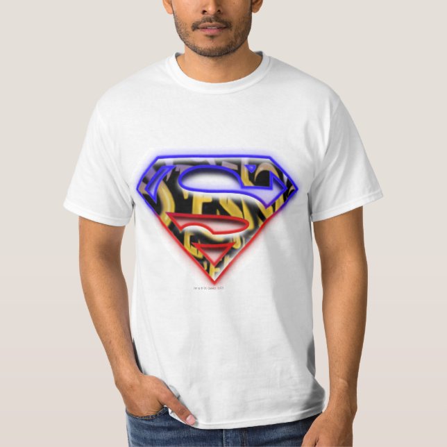 Superman S-Shield | Lila-Red Graffiti Logotyp T Shirt (Framsida)