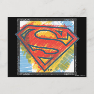 Superman S-Shield   Logotyp av Färgad Vykort